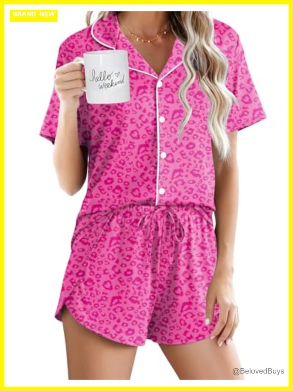 Ekouaer Women's Pajama Set Button Up Short Sleeve Lounge Shorts